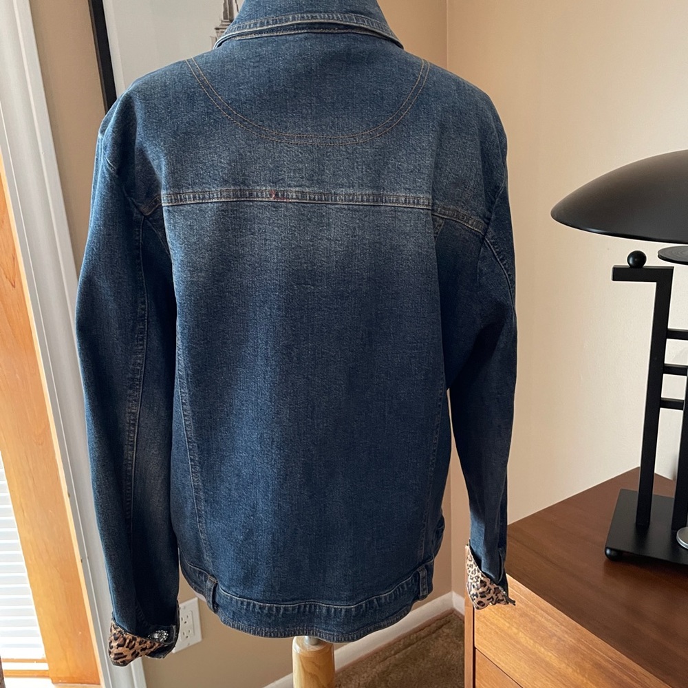 Ladies denim jacket with cheetah print - jewels - size 1x - Picture 2 of 7
